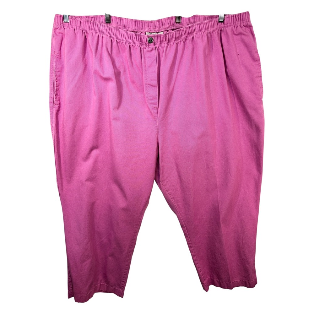 Woman Within Plus Size 36T Cropped Pants Capri‎ Hot Pink Cotton Elastic 1472
